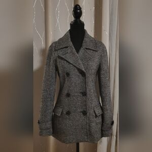Vintage 90s dELiA*s Grey Tweed Wool Pea Coat - Size Small